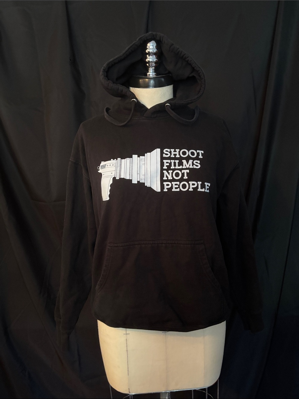 Black Graphic Hoodie "Shoot Films Not People"